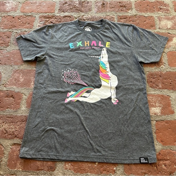 Yoga Unicorn Cobra Pose Exhale Short Sleeve Men's Large T-Shirt Heathered Grey - Picture 1 of 10